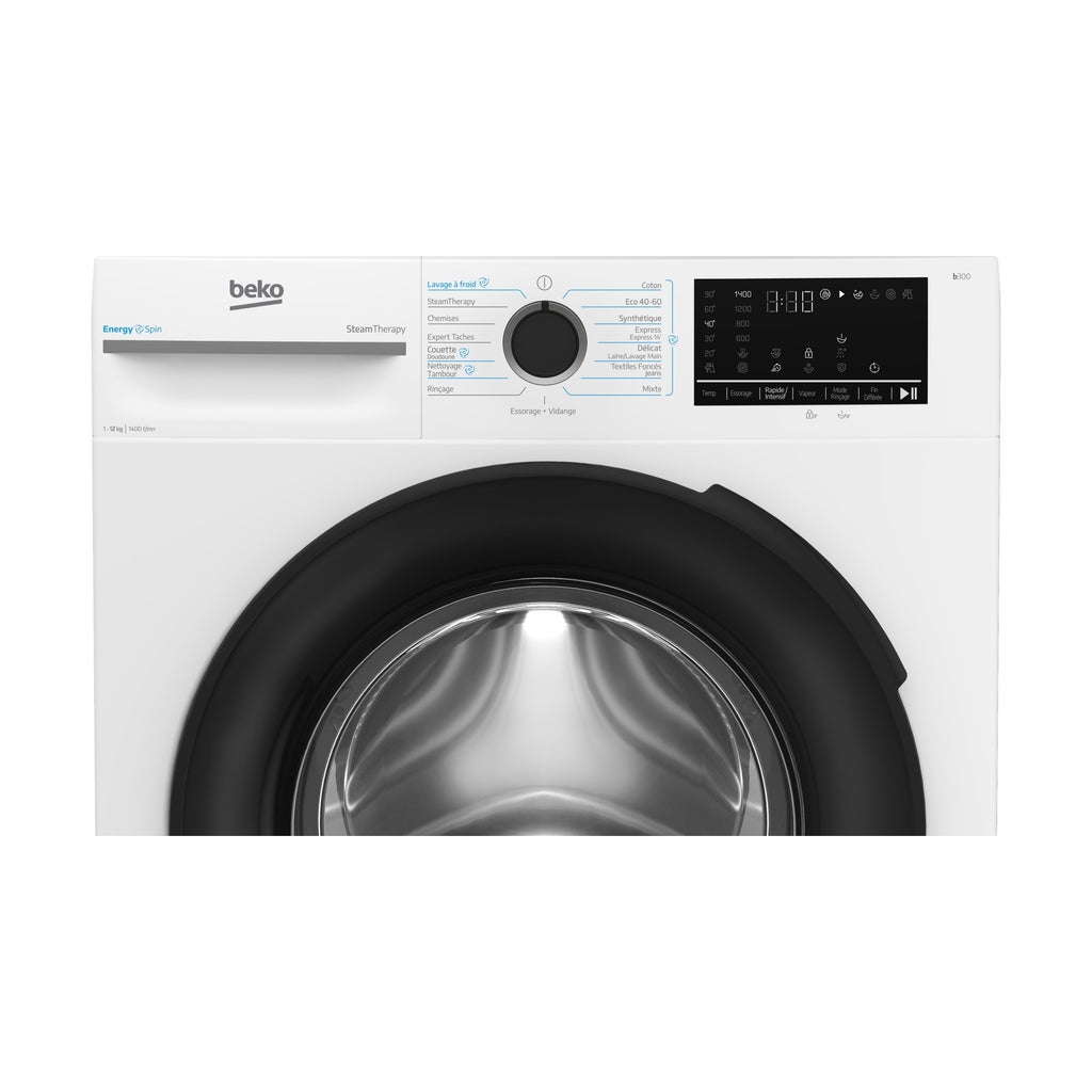 Lave linge hublot BEKO BM3WFT412411B - 12 kg - 1400 tr/min - Classe A - Moteur induction