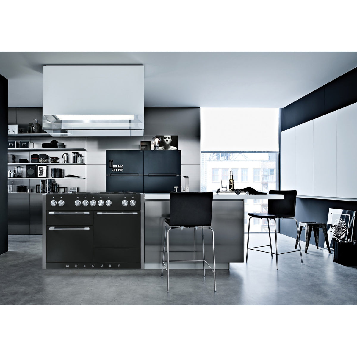 Piano de cuisson gaz FALCON Semi Pro MERCURY 120 NOIR MAT INOX POLI
