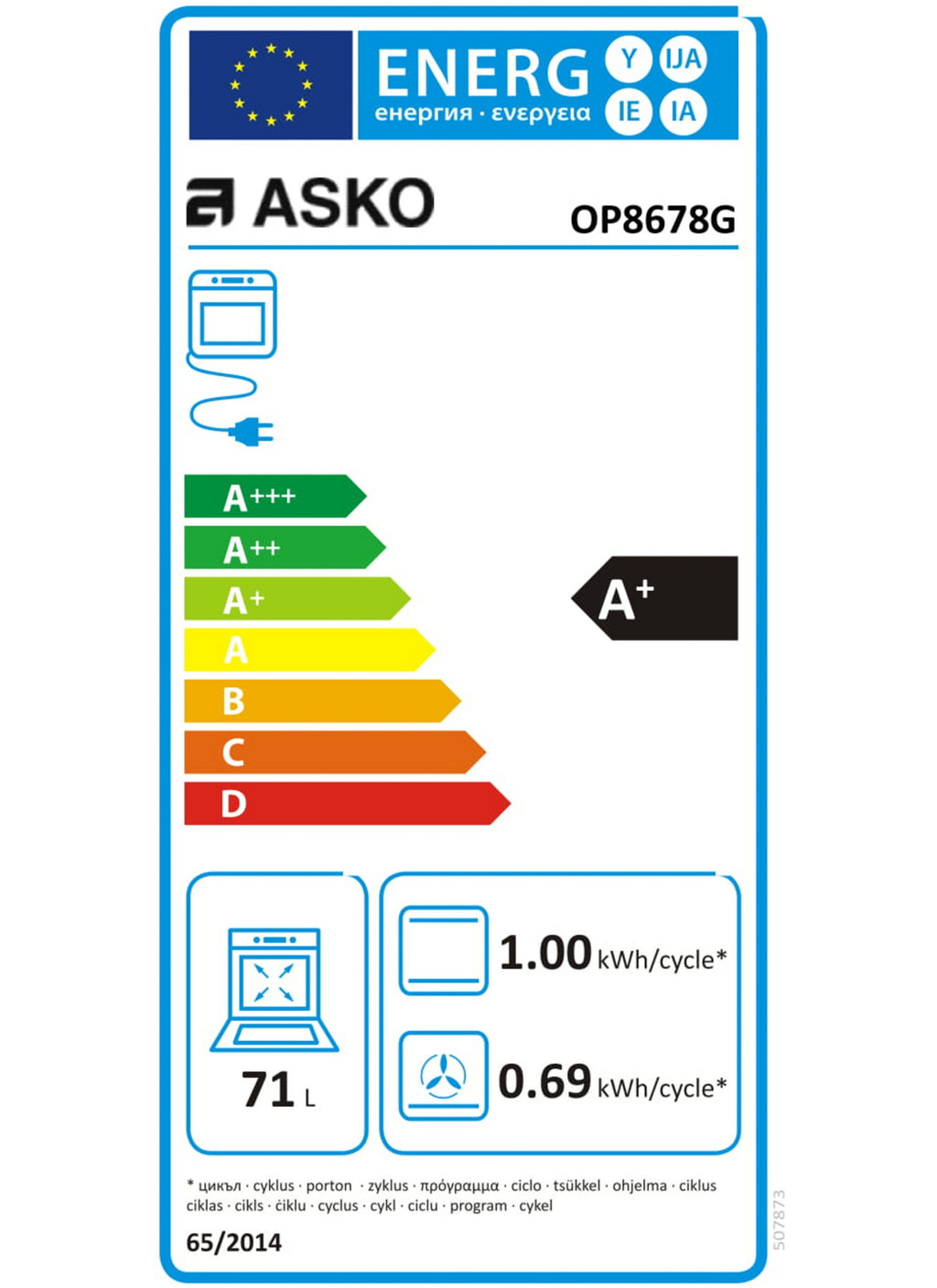 Four encastrable ASKO OP8678G - Pyrolyse - Chaleur pulsée - Porte froide - Rails télescopiques - Écran tactile