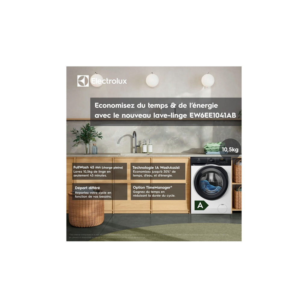 Lave linge hublot ELECTROLUX EW6EE1041AB - 10,5 kg - 1400 tr/min - Classe A - Moteur induction