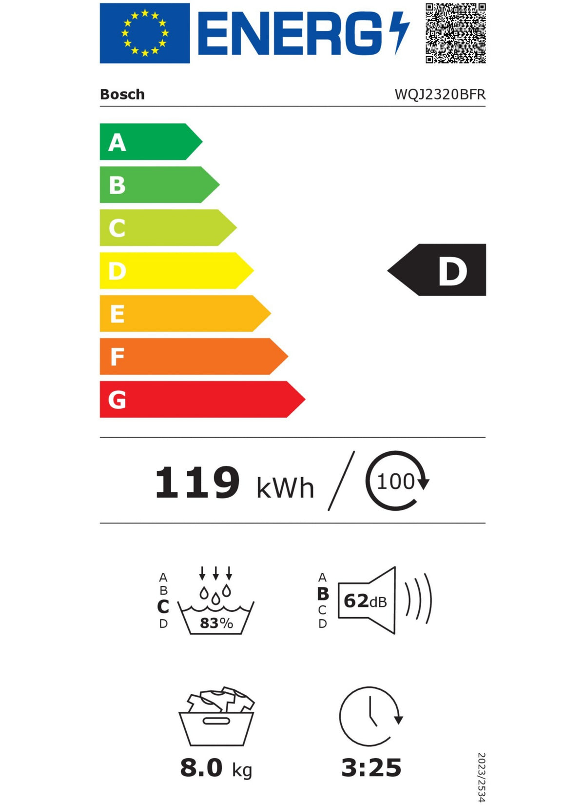 Sèche linge pompe à chaleur BOSCH WQJ2320BFR