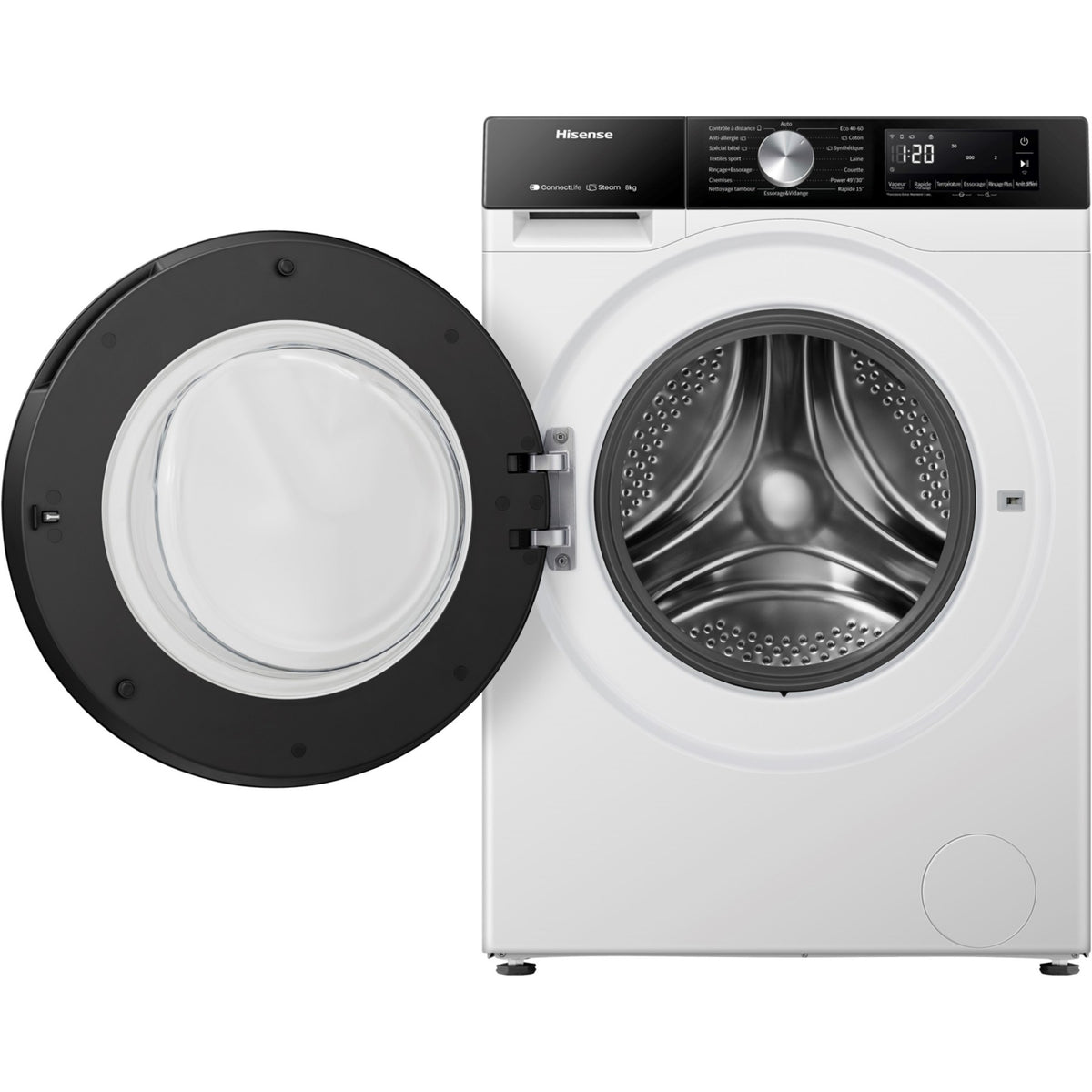 Lave linge hublot HISENSE WF3S8043BW3 - 8 kg - 1400 tr/min - Classe A - Moteur induction - Connecté