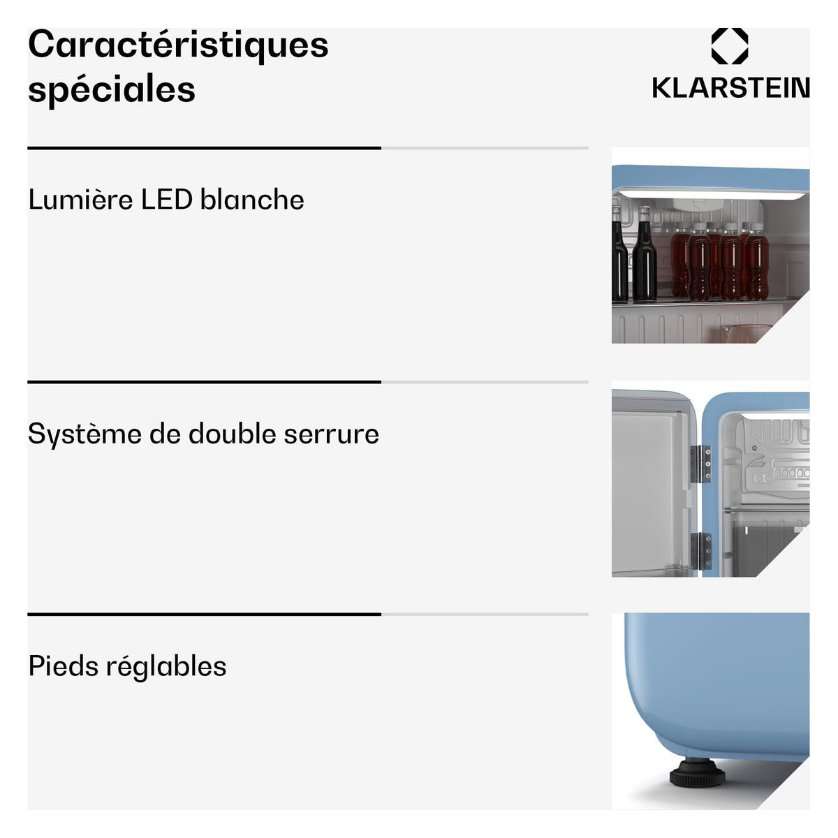 Mini réfrigérateur KLARSTEIN Audrey Evo 43L rétro compact 0-10°C bleu