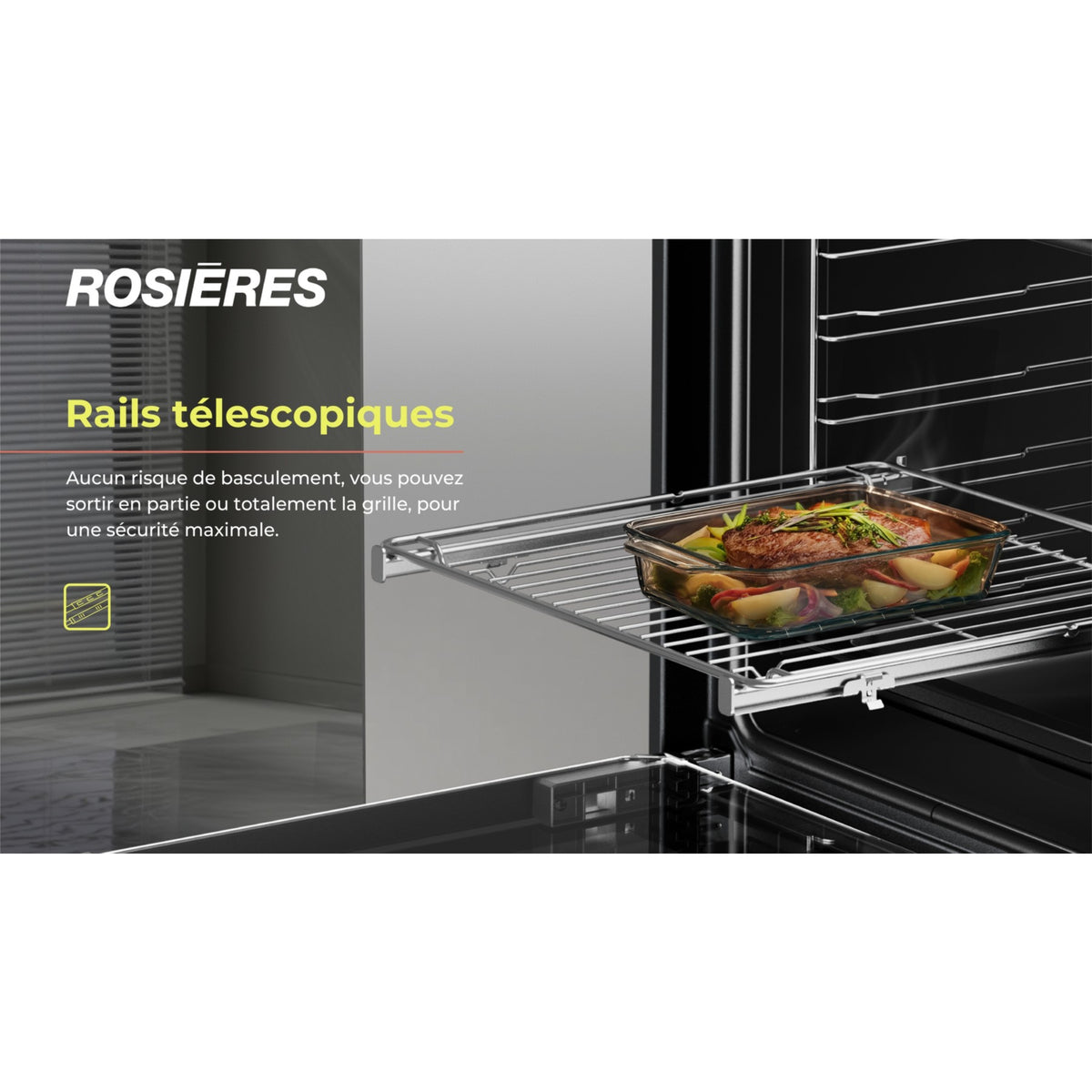 Four encastrable ROSIERES R FC376849PN - Pyrolyse - Chaleur pulsée - Vapeur - Porte froide - Rails télescopiques