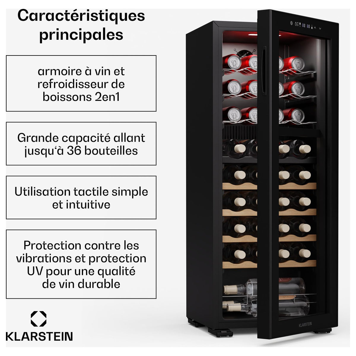 Cave à vin de service KLARSTEIN Bovella 36 Duo+ 36 bouteilles