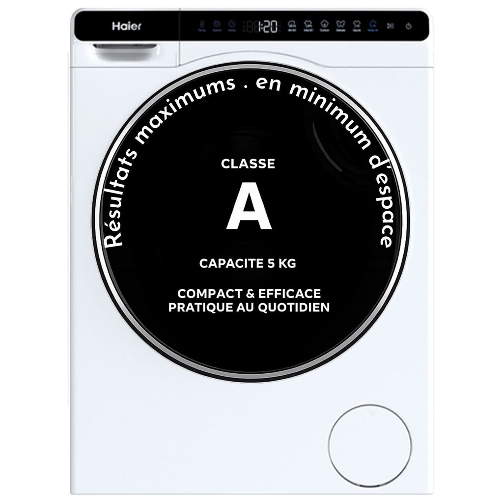 Lave linge compact HAIER HW50-BP12307U1-S - 5 kg - 1200 tr/min - Classe A - Moteur induction - Connecté