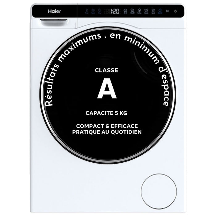 Lave linge compact HAIER HW50-BP12307U1-S - 5 kg - 1200 tr/min - Classe A - Moteur induction - Connecté