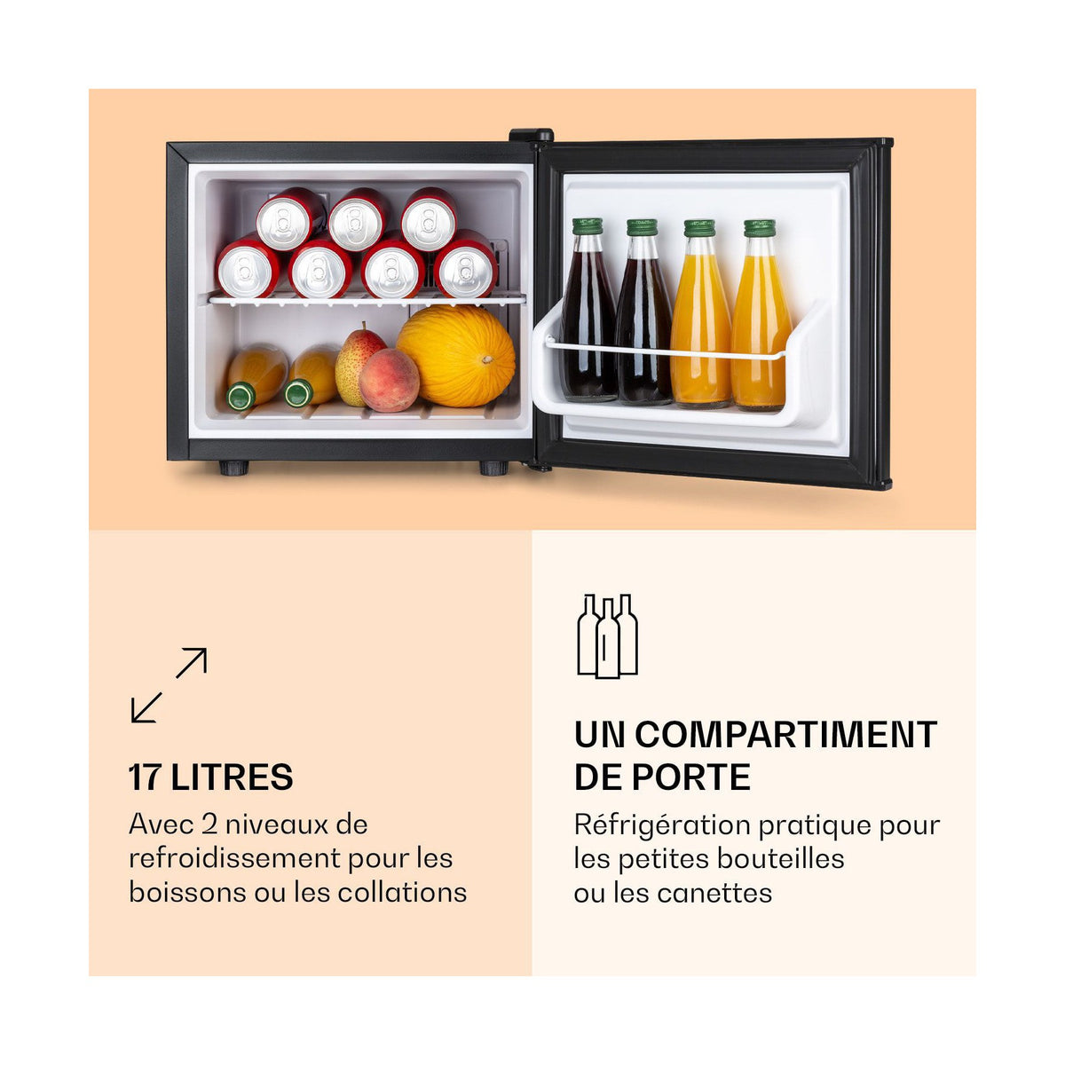 Mini réfrigérateur KLARSTEIN Minibar compact 2 niveaux 17L 26 dB noir