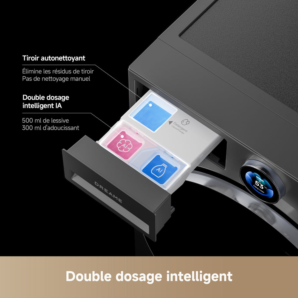 Lave linge hublot DREAME DRWASHL911KGG - 11 kg - 1400 tr/min - Classe A - Moteur induction - Autodosage - Connecté