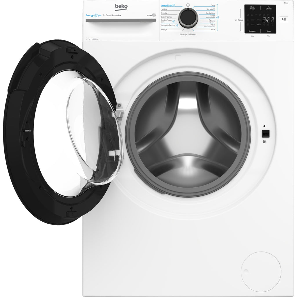 Lave linge compact BEKO BM3WFU47411B - 7 kg - 1400 tr/min - Classe A - Moteur induction - Energy Spin