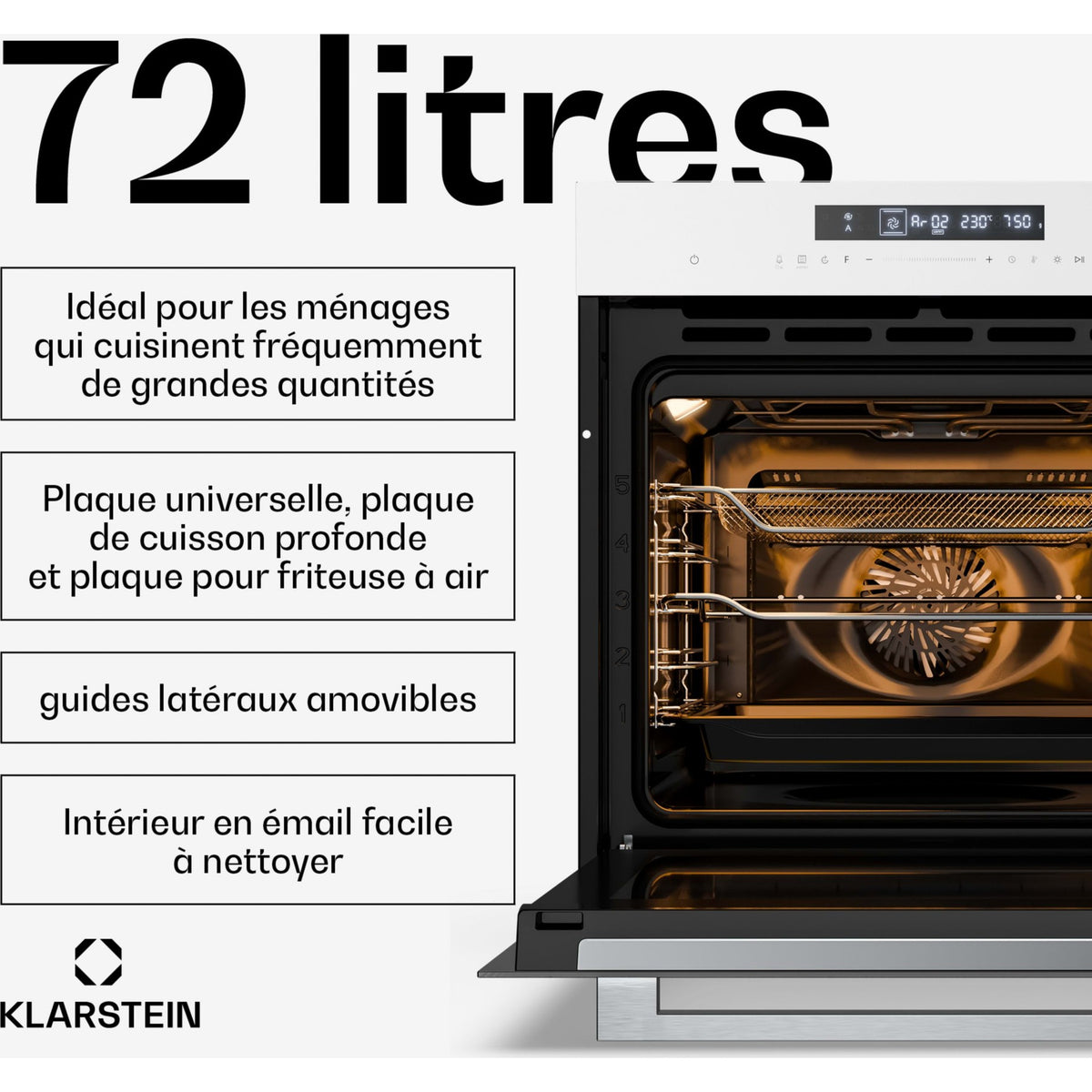 Four encastrable KLARSTEIN Airjet fonction Airfryer 2900W 72L Blanc
