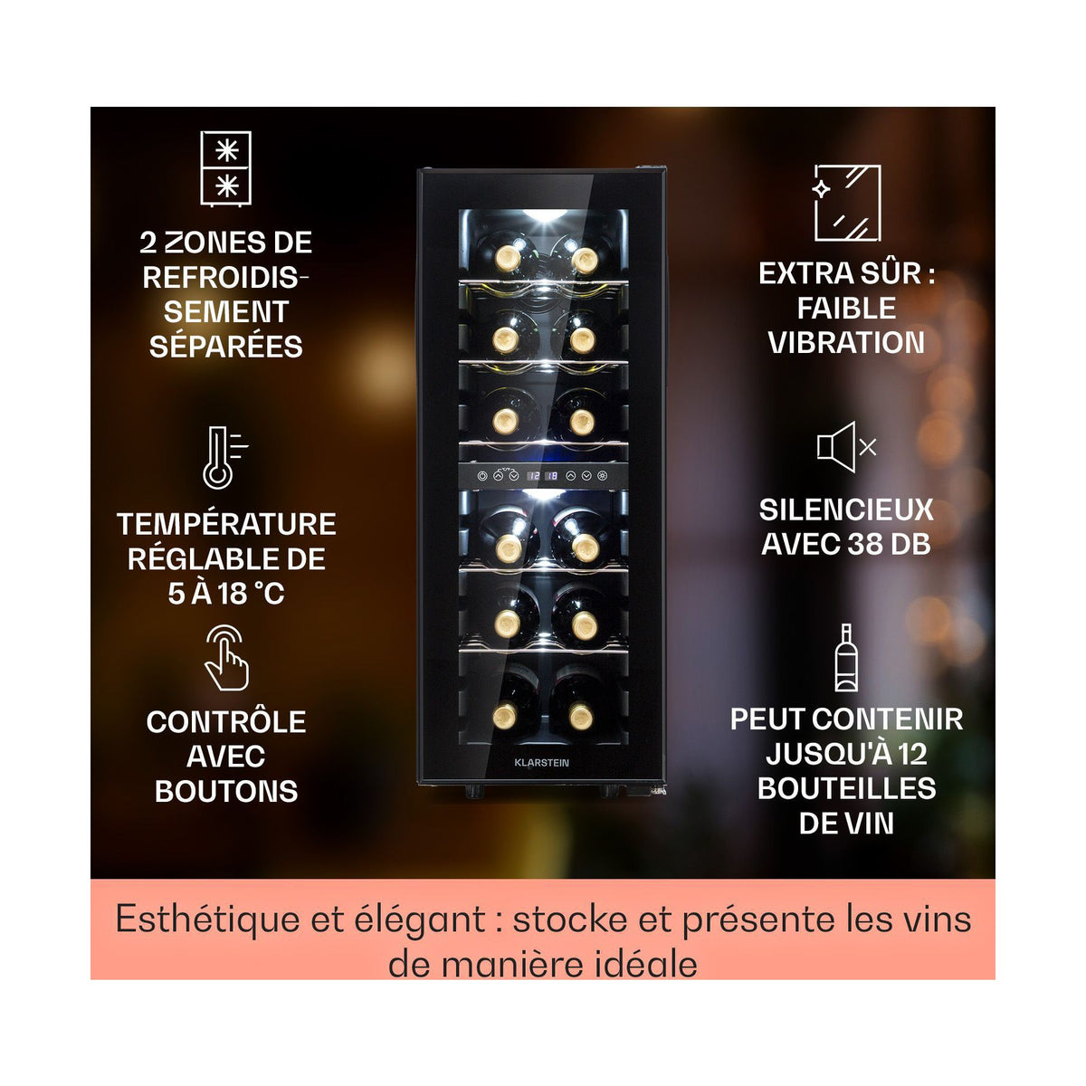 Cave à vin de service KLARSTEIN Shiraz 12 Duo - 42L - Noir