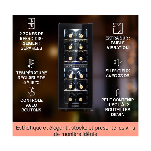 Cave à vin de service KLARSTEIN Shiraz 12 Duo - 42L - Noir
