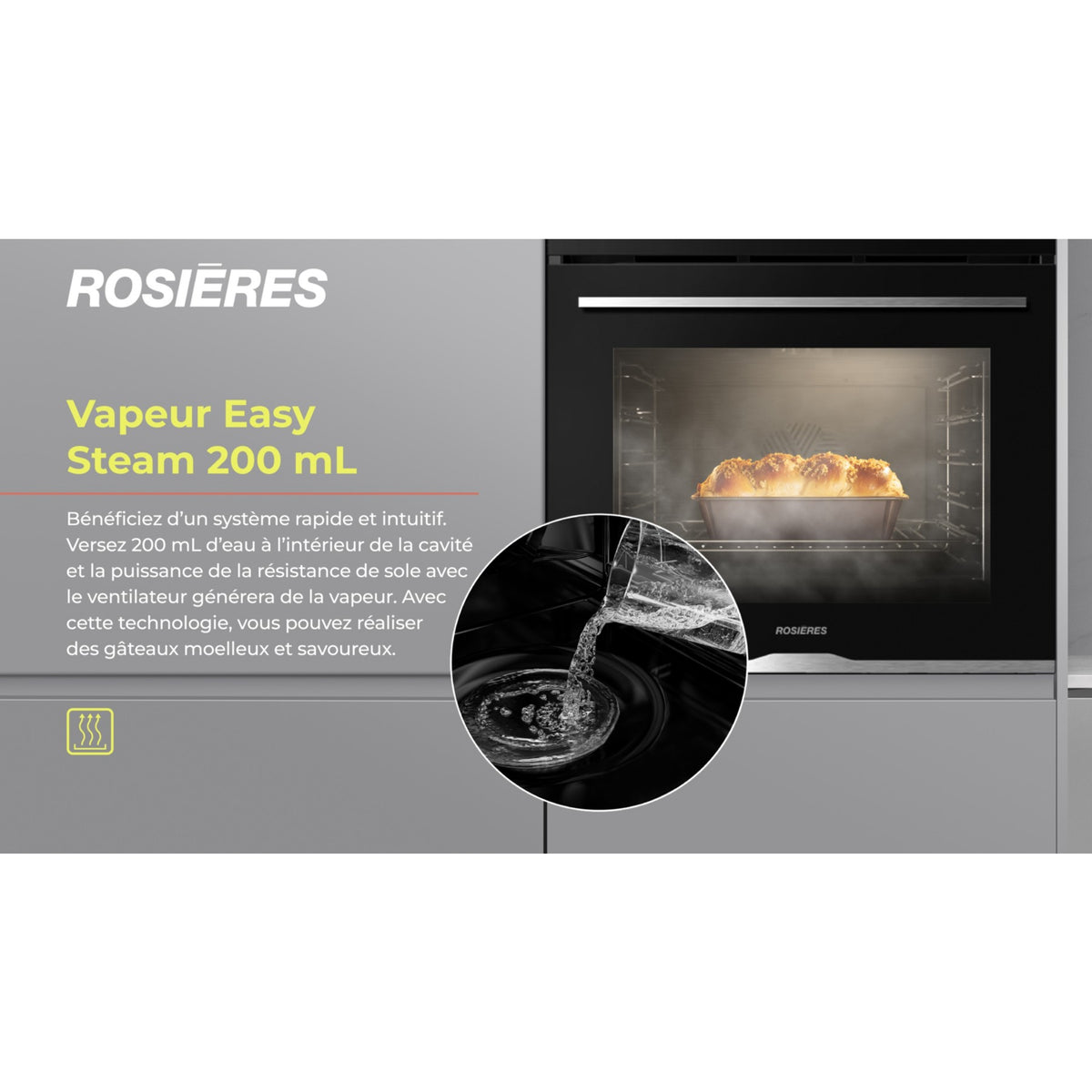 Four encastrable ROSIERES R FC376849PN - Pyrolyse - Chaleur pulsée - Vapeur - Porte froide - Rails télescopiques