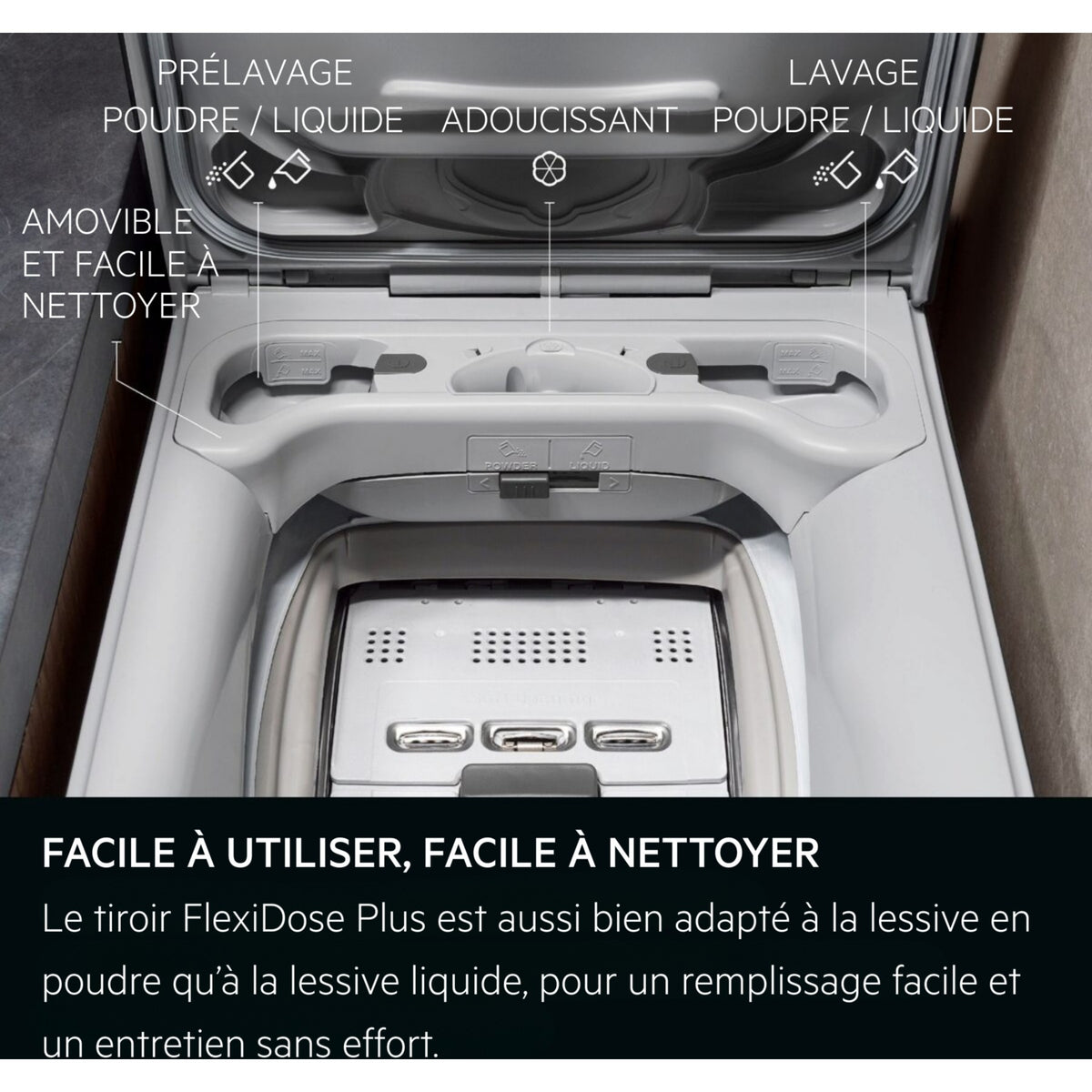 Lave linge top AEG LTR8C7313DS - 7 kg - 1300 tr/min - Classe A - Moteur induction - Dosage automatique - Noir