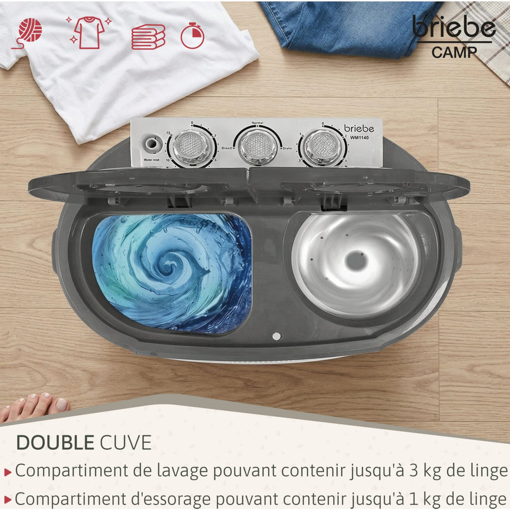 Lave linge portable BRIEBE avec Centrifugeuse 2 Compartimen WM1140