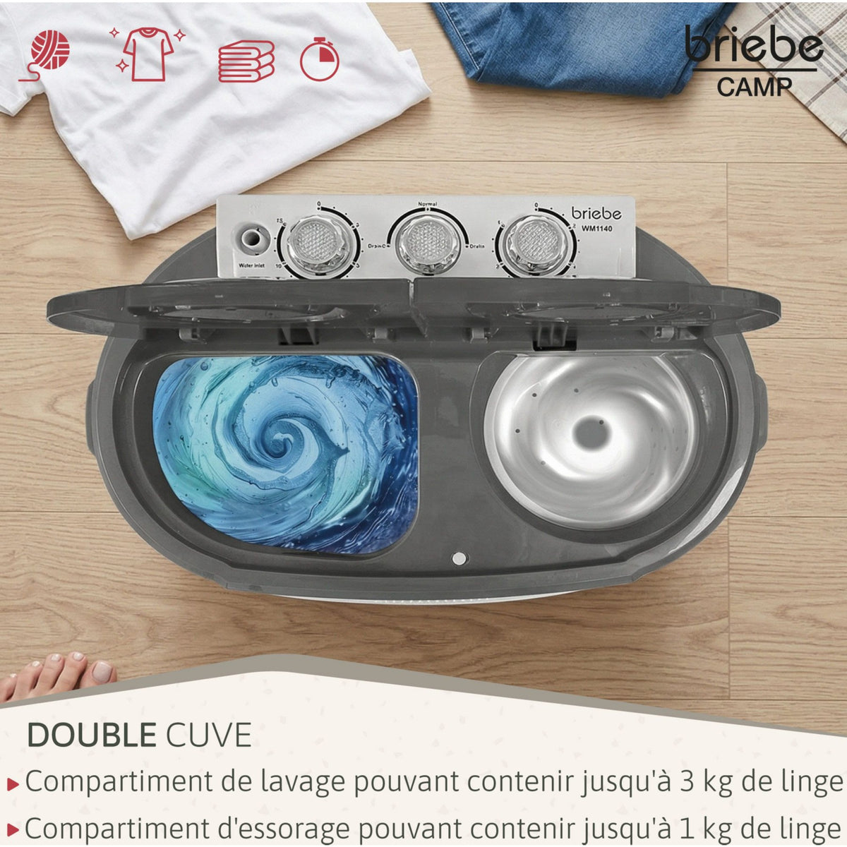 Lave linge portable BRIEBE avec Centrifugeuse 2 Compartimen WM1140