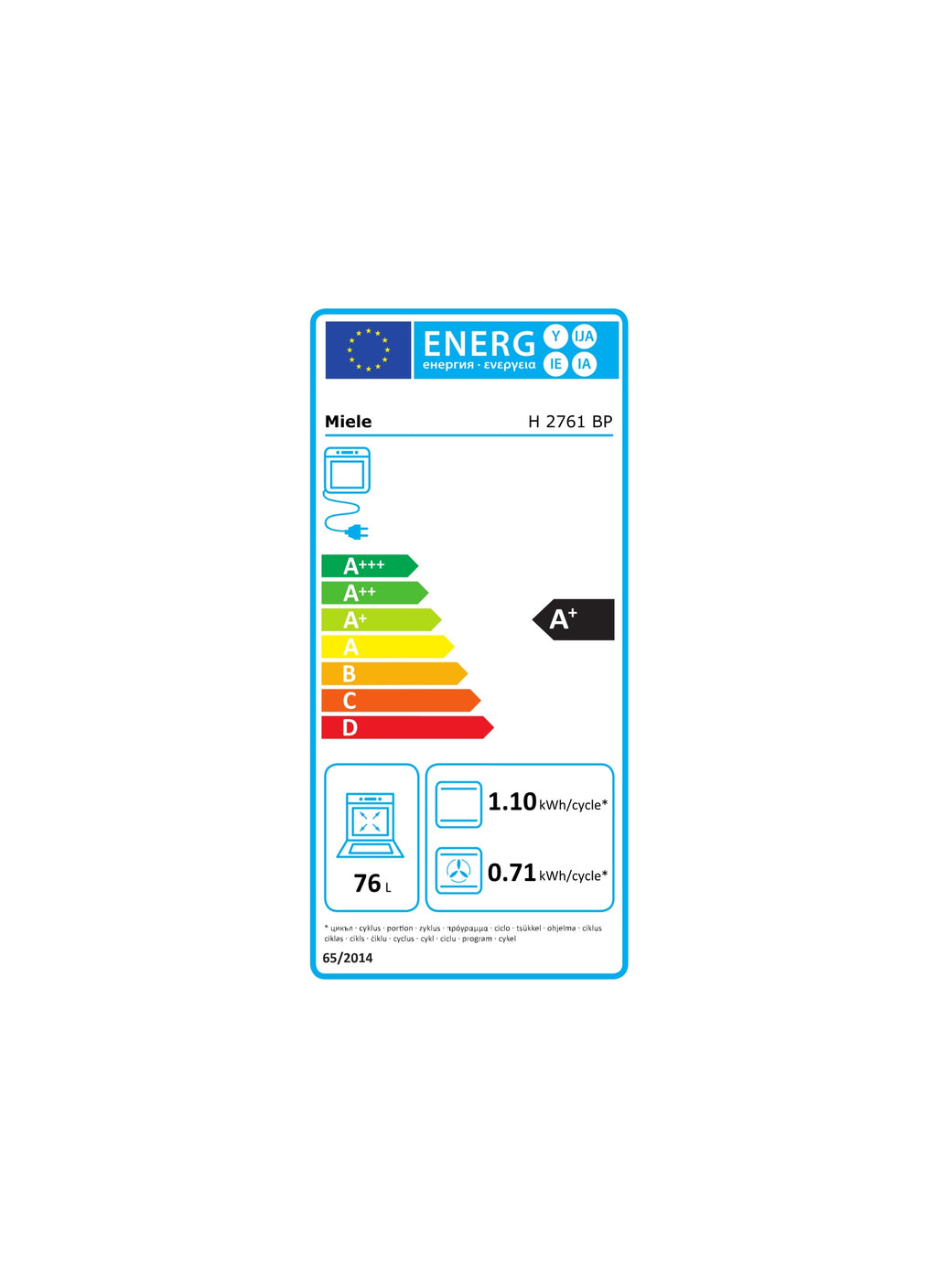 Four encastrable MIELE H 2761 BP - Pyrolyse - Chaleur pulsée - Porte froide - Rails télescopiques