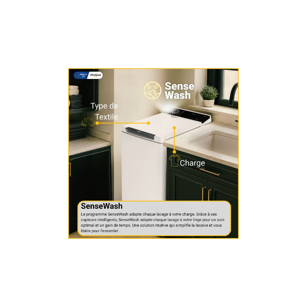 Lave linge top WHIRLPOOL TW621CSILENCEFR - 6 kg - 1200 tr/min - Classe A - Moteur induction - Connecté WiFi