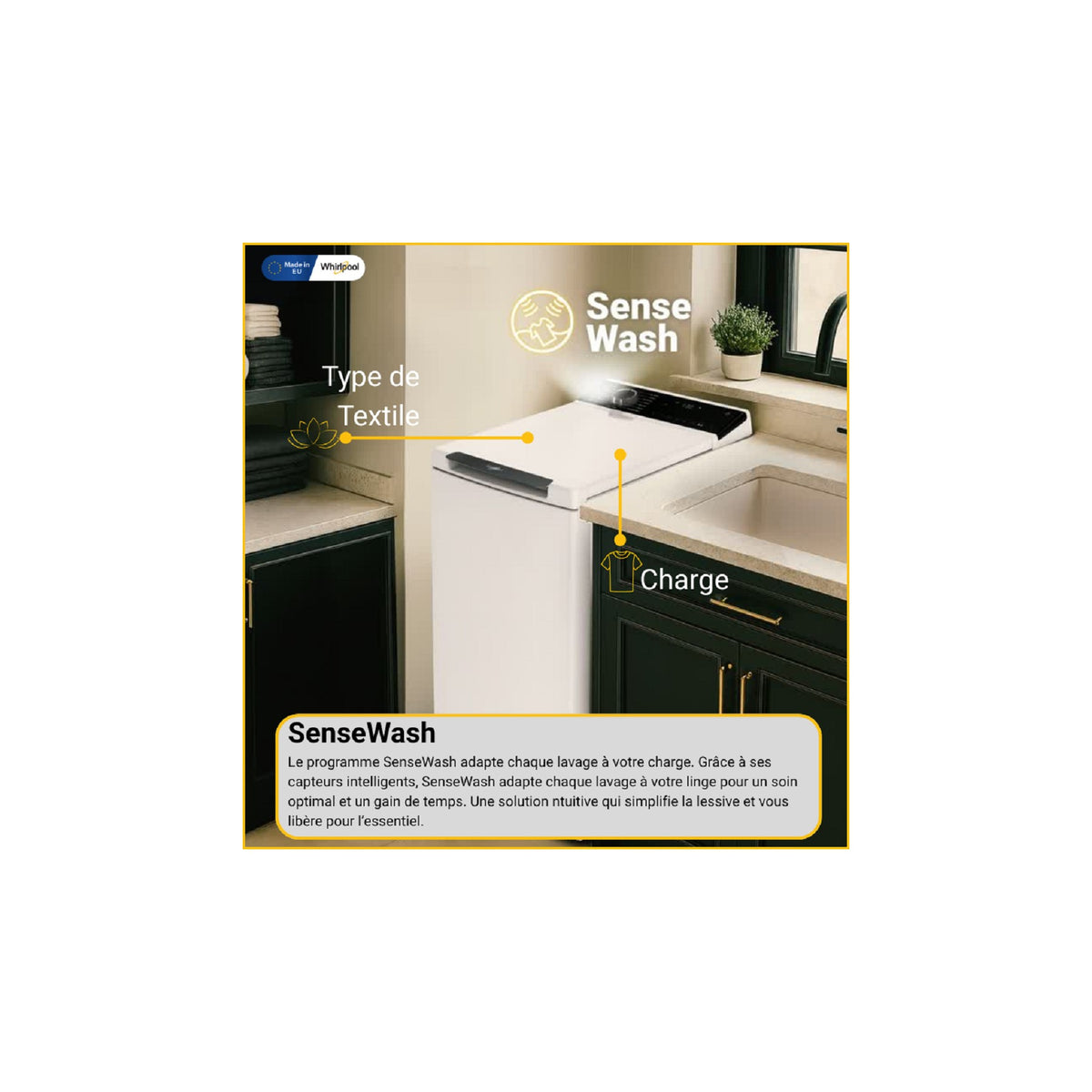 Lave linge top WHIRLPOOL TW621CSILENCEFR - 6 kg - 1200 tr/min - Classe A - Moteur induction - Connecté WiFi