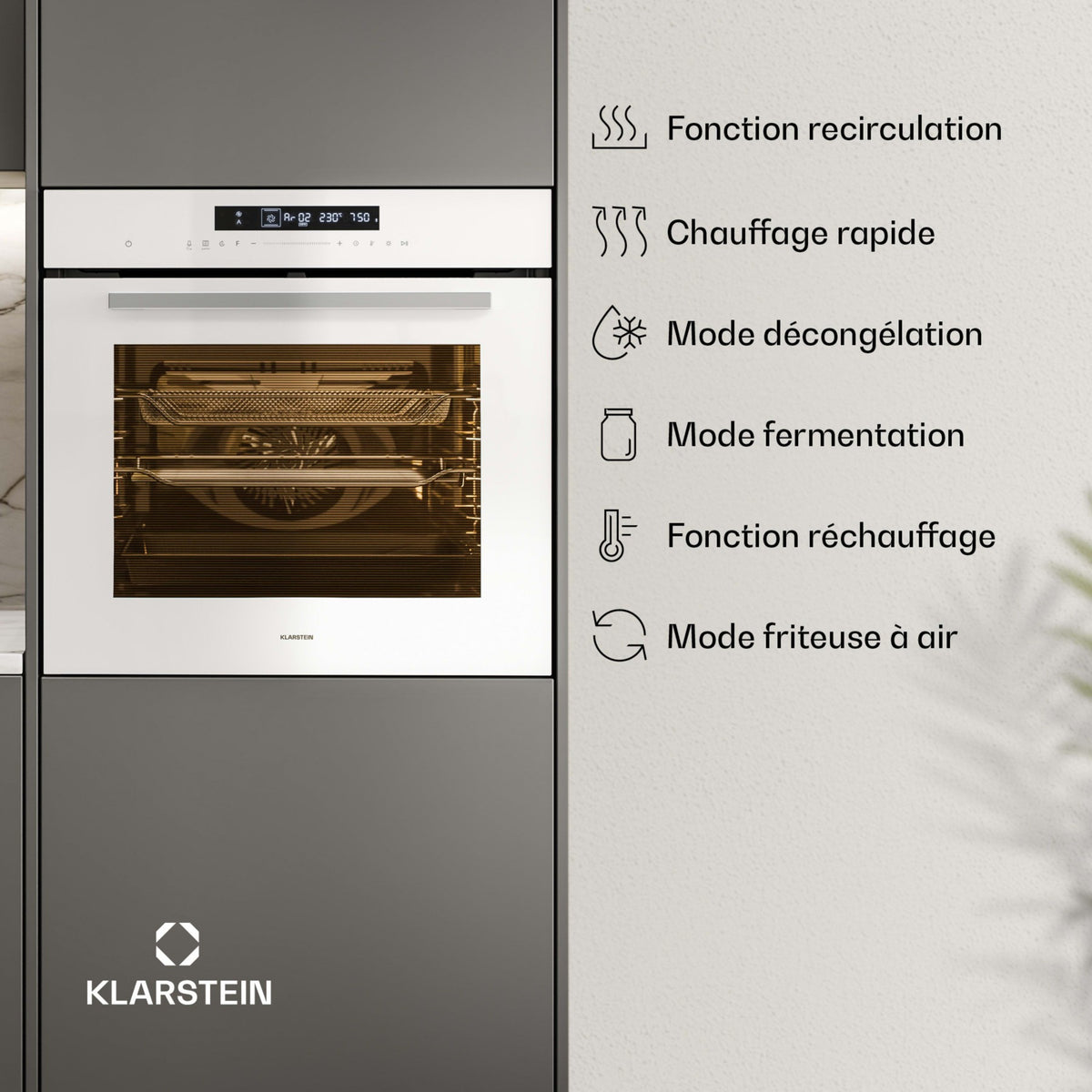 Four encastrable KLARSTEIN Airjet fonction Airfryer 2900W 72L Blanc