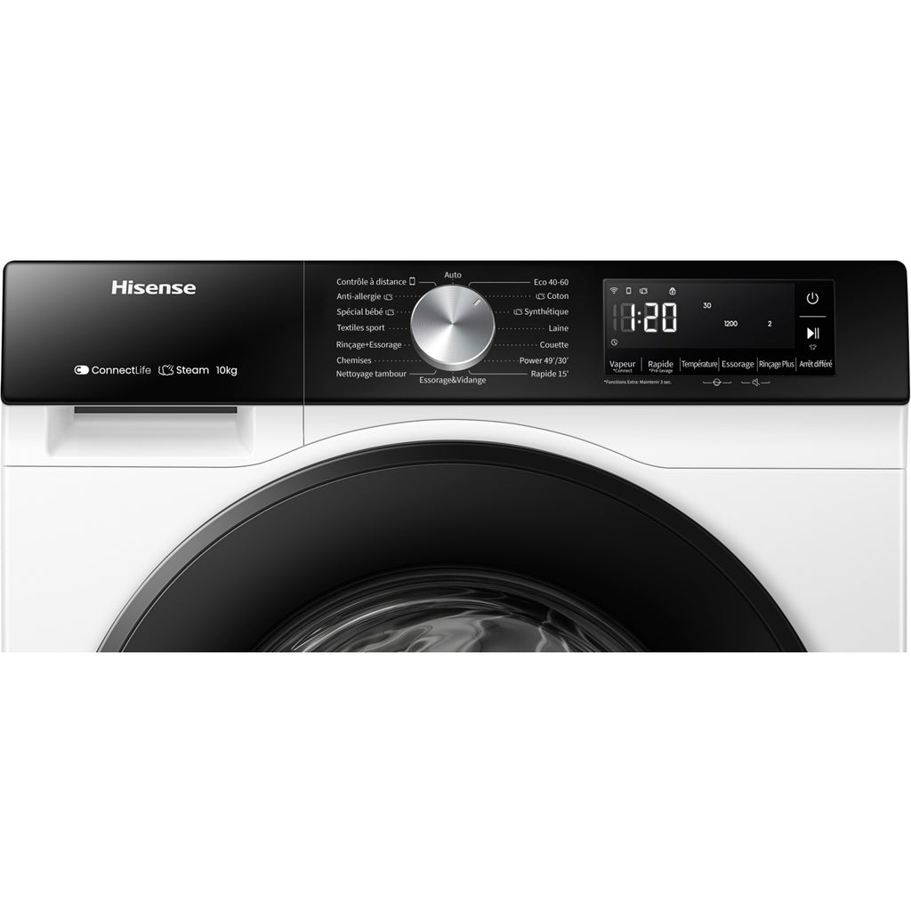 Lave linge hublot HISENSE WF3S1043BW3 - 10,5 kg - 1400 tr/min - Classe A - Moteur induction - Connecté wifi
