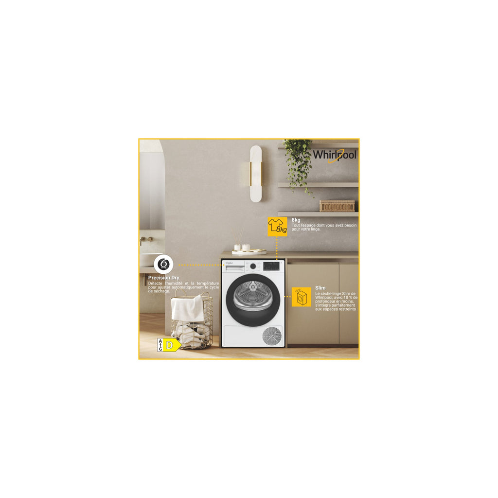 Sèche linge pompe à chaleur WHIRLPOOL CWSD83MWBSFR