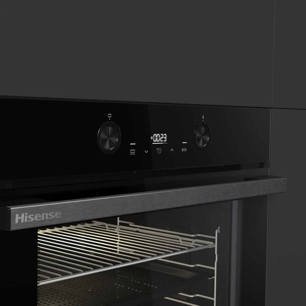 Four encastrable HISENSE BI64223EPBG - Pyrolyse - Chaleur pulsée - Rails télescopiques - Mode Pizza 300°C - Air Fry
