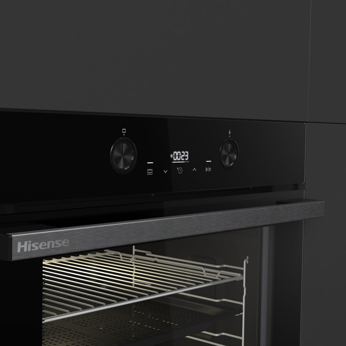 Four encastrable HISENSE BI64223EPBG - Pyrolyse - Chaleur pulsée - Rails télescopiques - Mode Pizza 300°C - Air Fry