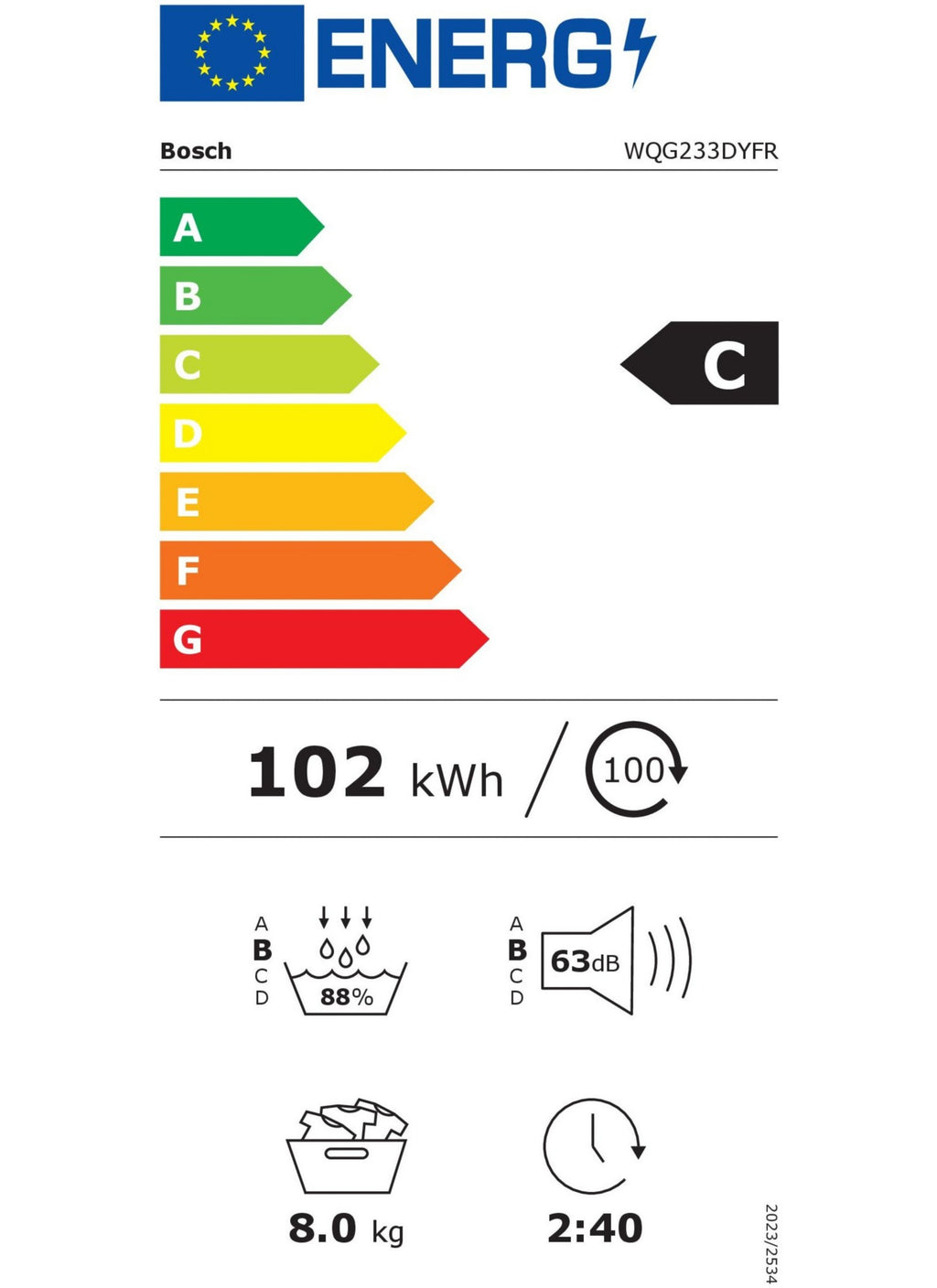 Sèche linge pompe à chaleur BOSCH WQG233DYFR