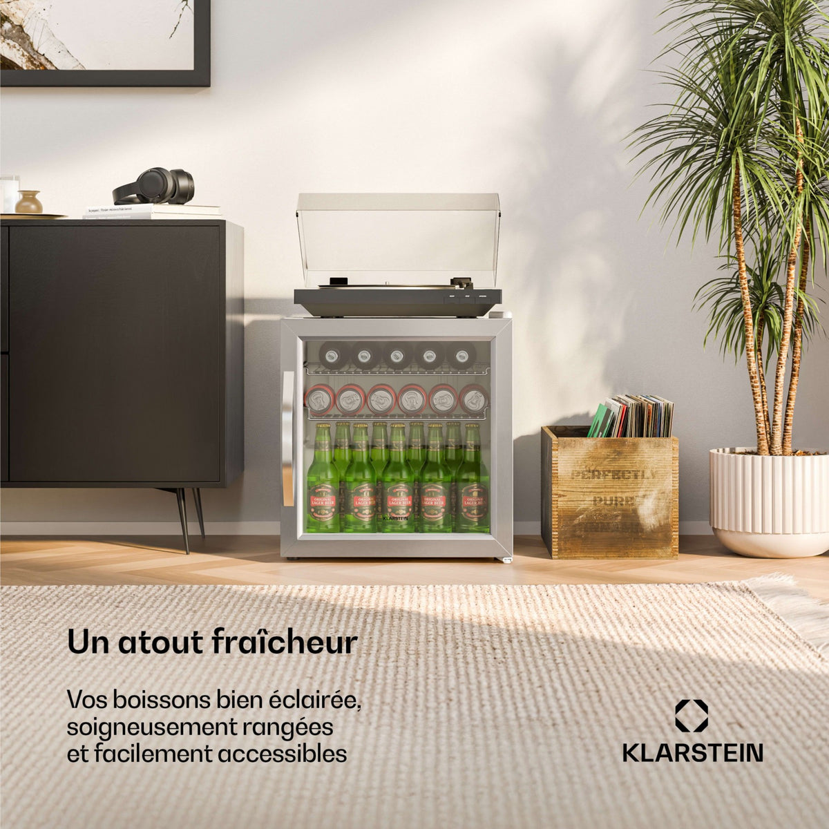 Mini réfrigérateur KLARSTEIN Beersafe porte vitrée 44x48cm LED Argent