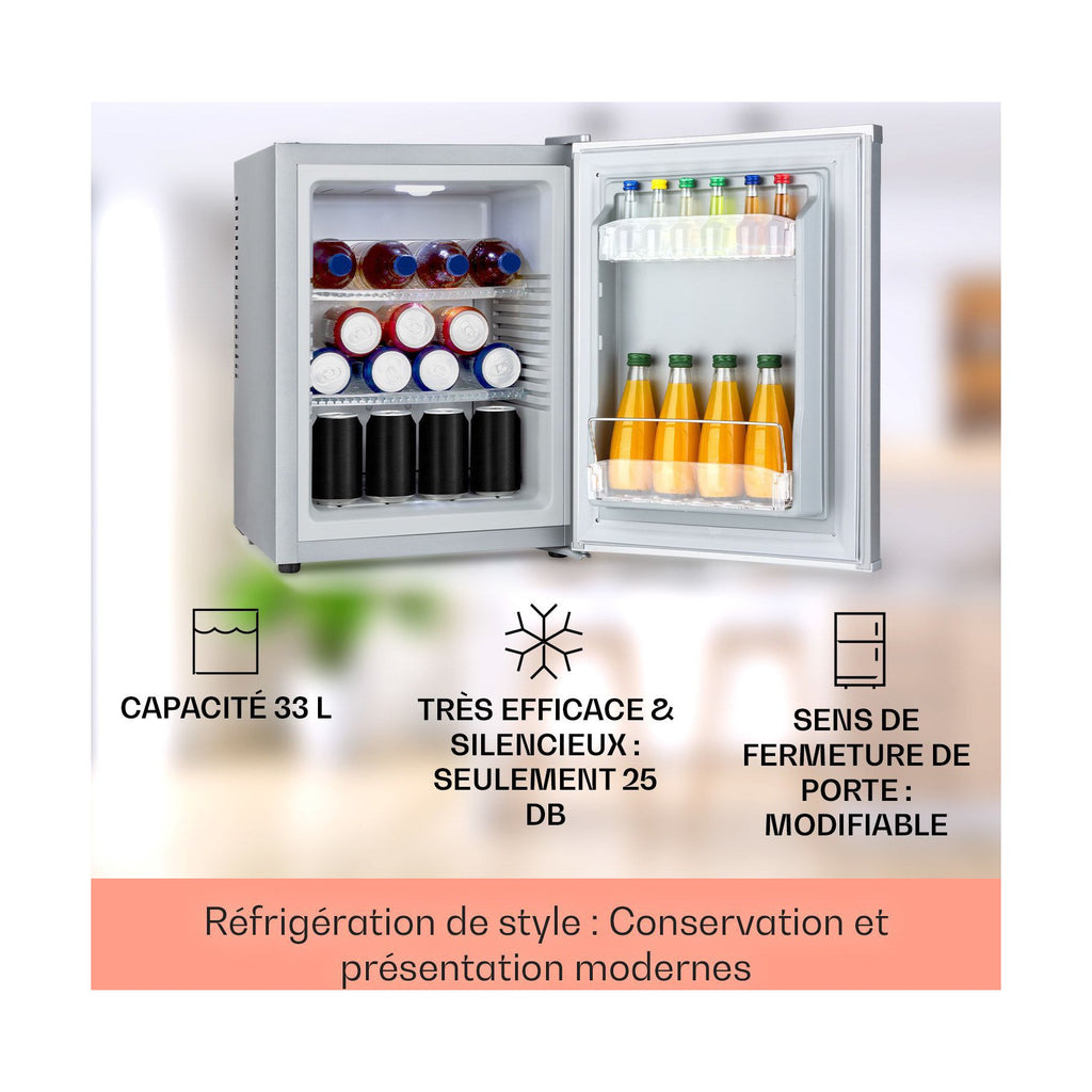 Mini réfrigérateur KLARSTEIN Happy Hour 33L 5-15°C 25 dB LED inox