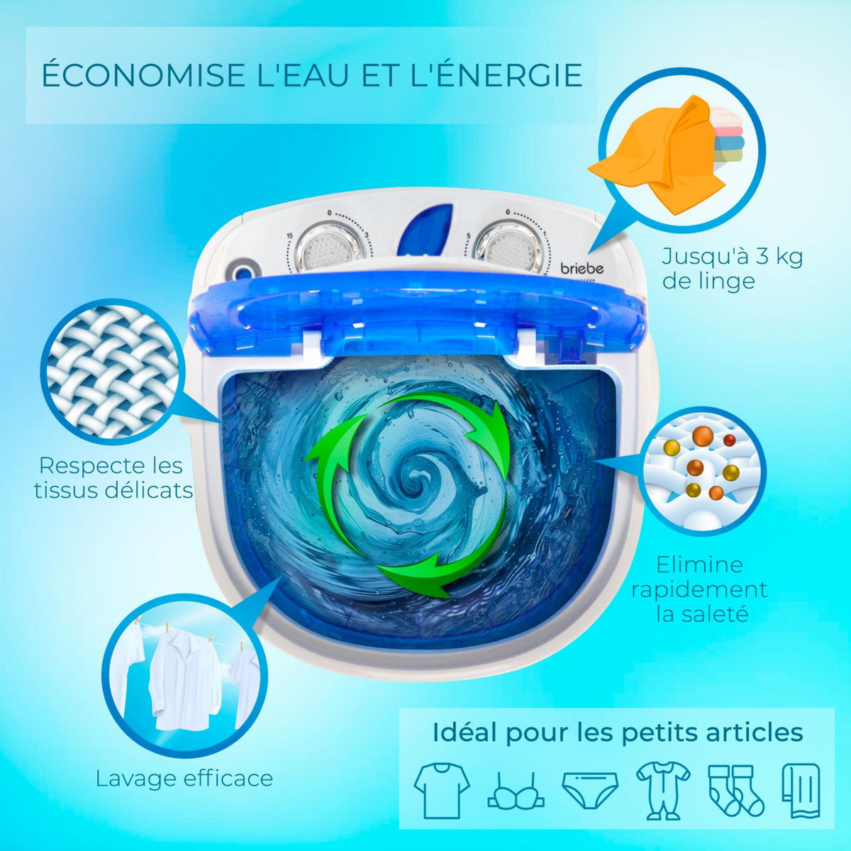 Lave linge portable BRIEBE avec Centrifugeuse, pour Camping WM1111