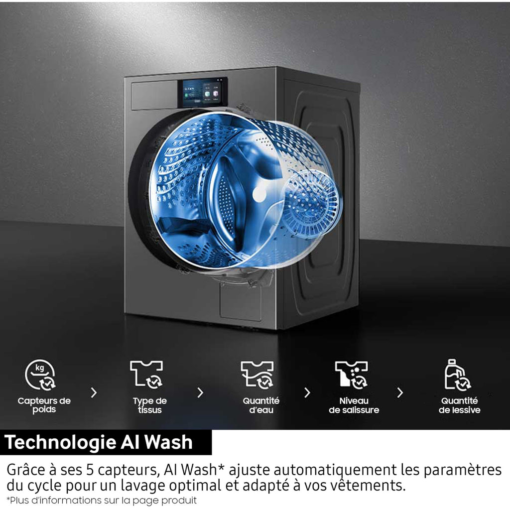 Lave linge hublot SAMSUNG WF90H09C4ST2 - 9 kg - 1400 tr/min - Classe A - Moteur induction - Dosage automatique - Connecté Wifi