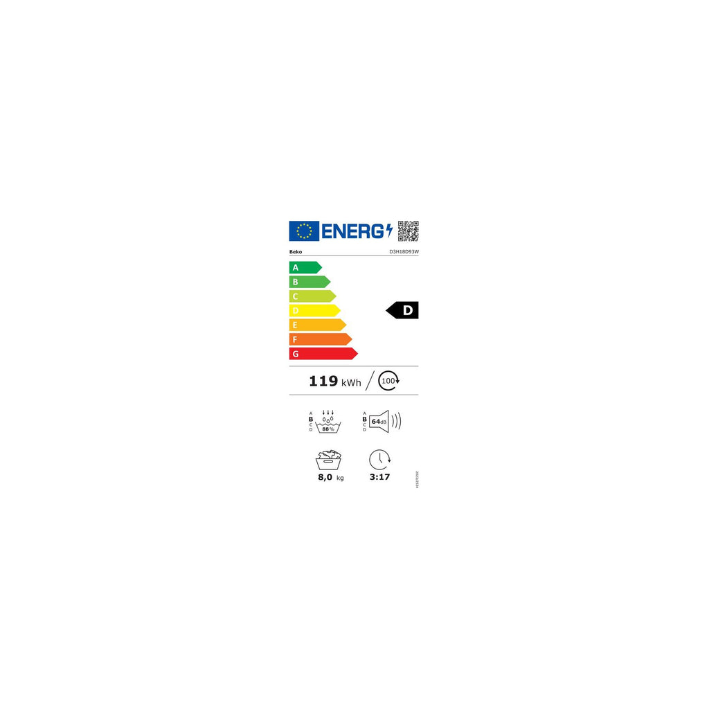 Sèche linge pompe à chaleur BEKO D3H18D93W