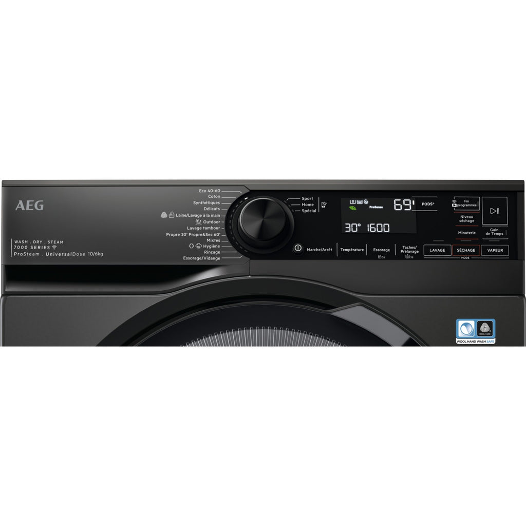 Lave linge séchant hublot AEG LWR73A166NV - 10/6 kg - 1600 tr/min - Classe A - Connecté - Noir