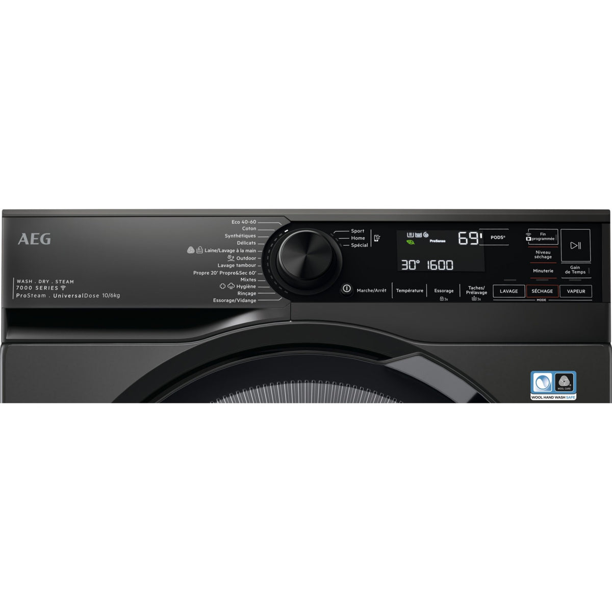 Lave linge séchant hublot AEG LWR73A166NV - 10/6 kg - 1600 tr/min - Classe A - Connecté - Noir
