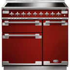 Piano de cuisson induction FALCON ELISE 90 ROUGE CERISE NICKEL BROSSÉ