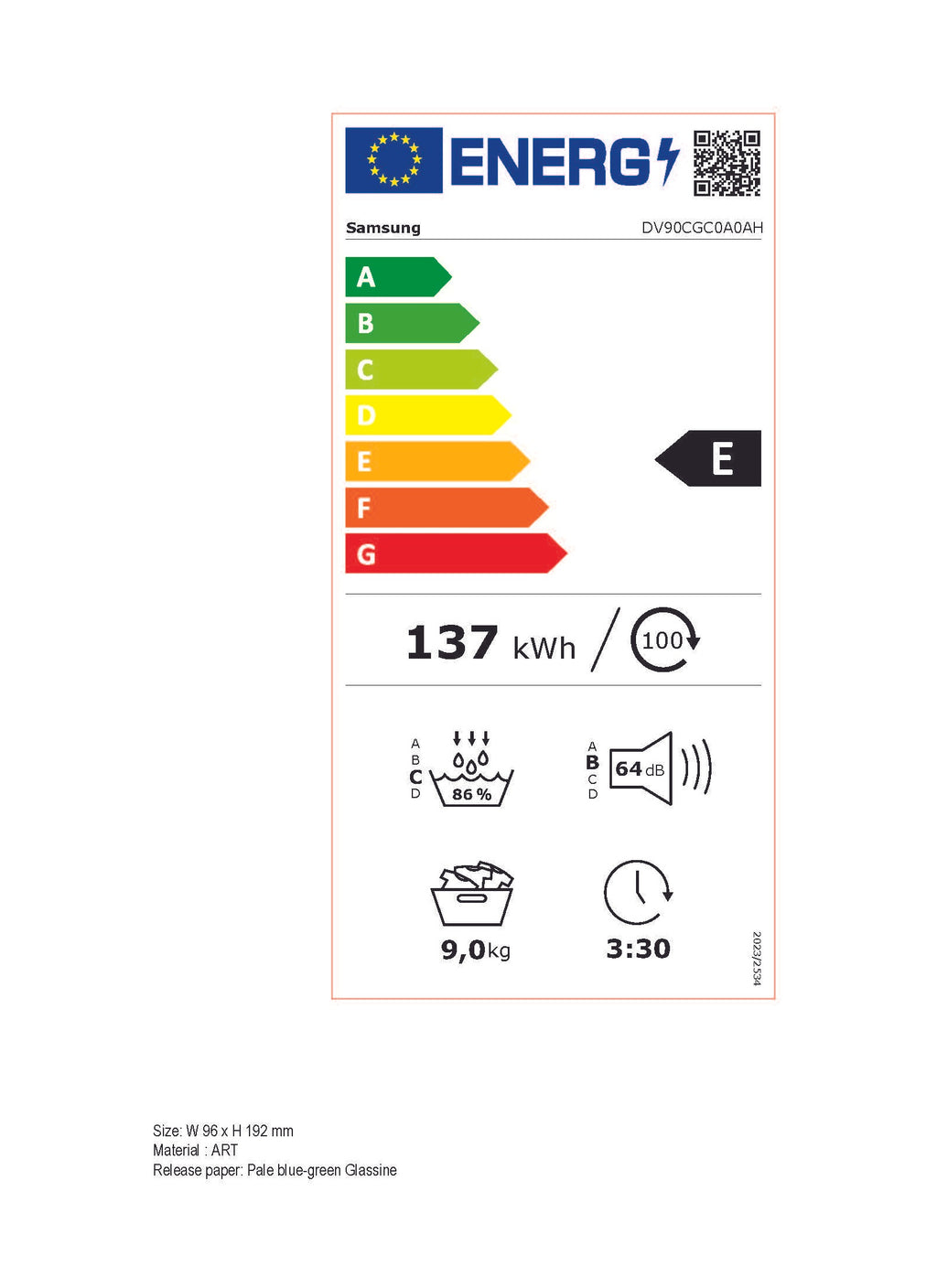 Sèche linge pompe à chaleur SAMSUNG DV90CGC0A0AH