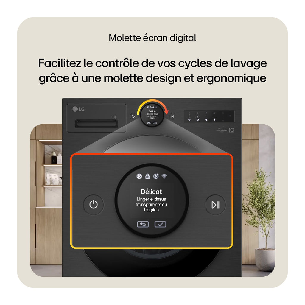 Lave linge hublot LG F14X76BSTA - 11 kg - 1400 tr/min - Classe A - Moteur direct drive - Autodosage - Wifi - Noir
