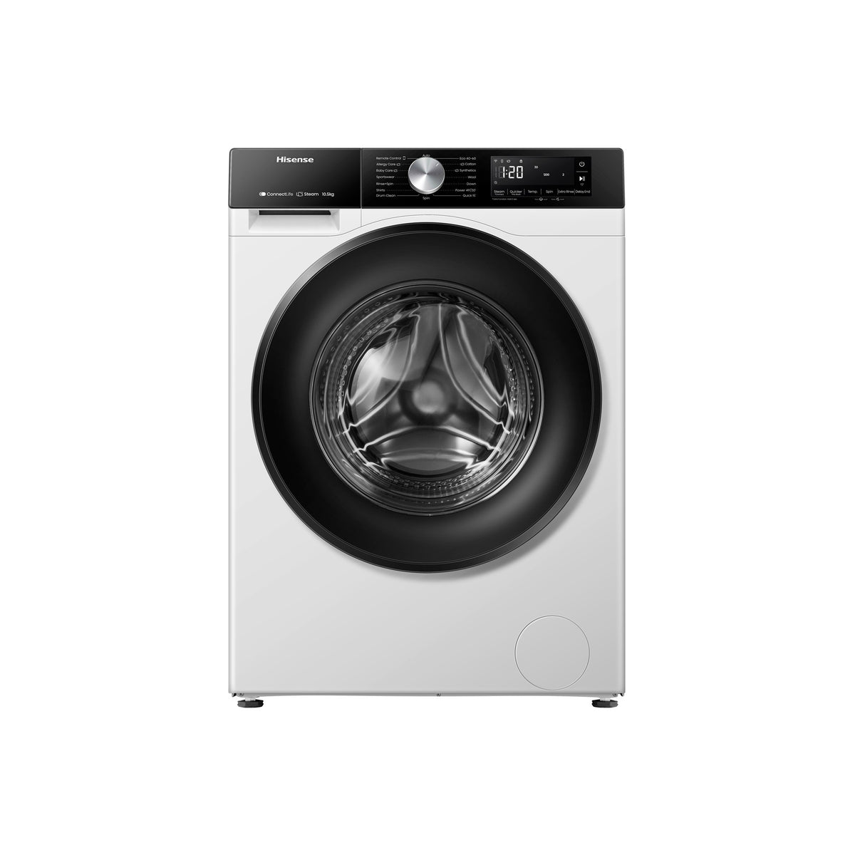 Lave linge hublot HISENSE WF3S1045BW3 - 10,5 kg - 1400 tr/min - Classe A - Moteur induction - Autodosage - Connecté WiFi