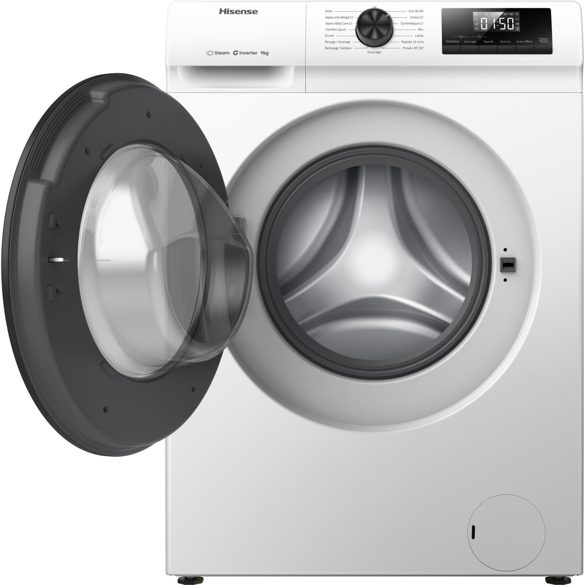 Lave linge hublot HISENSE WF1Q9041BW - 9 kg - 1400 tr/min - Classe A - Moteur induction