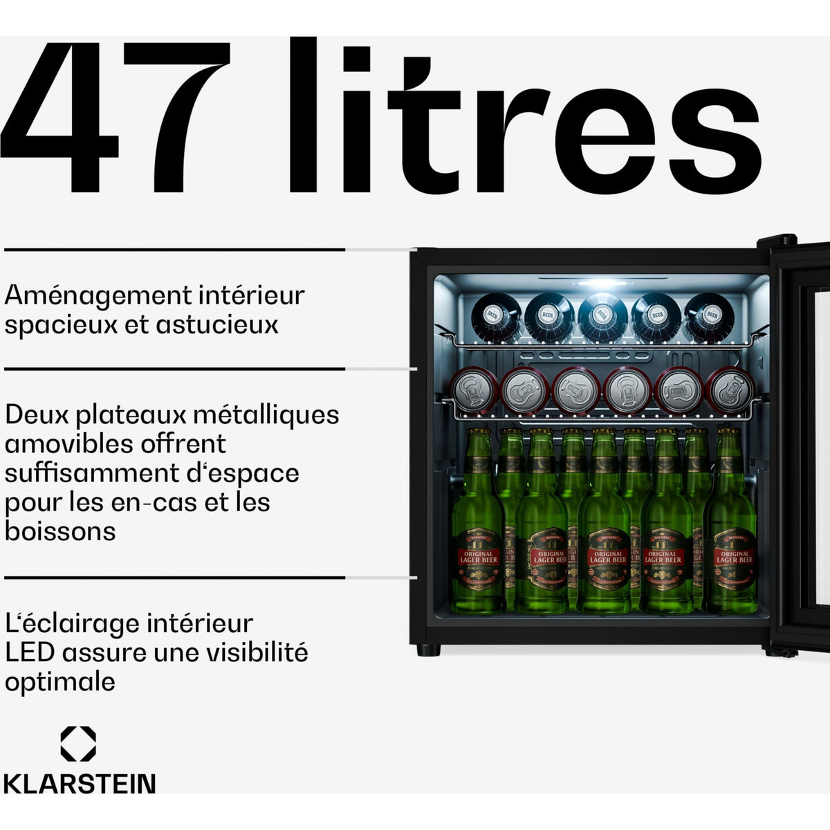 Mini réfrigérateur KLARSTEIN Beersafe porte miroir 44x48cm LED Noir