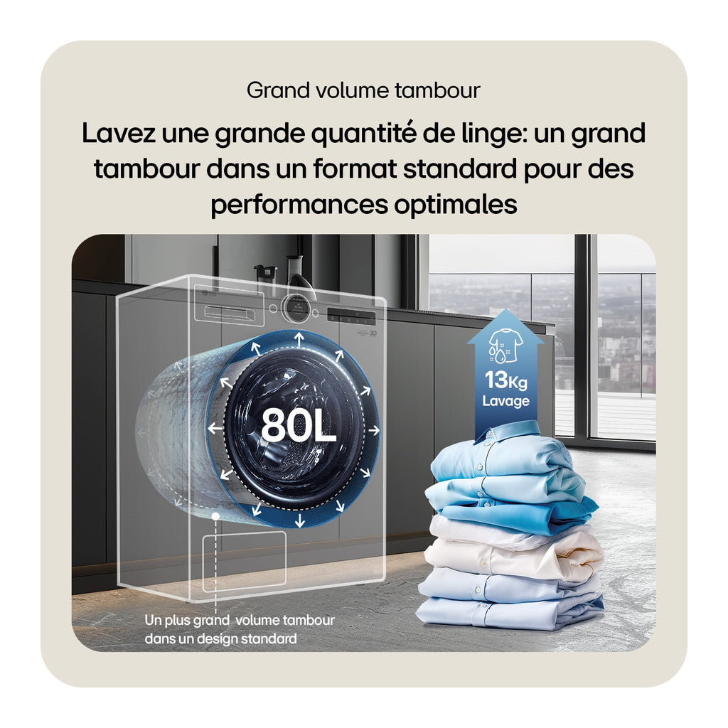 Lave linge hublot LG F34X56WHST - 13 kg - 1400 tr/min - Classe A - Moteur direct drive - Connecté