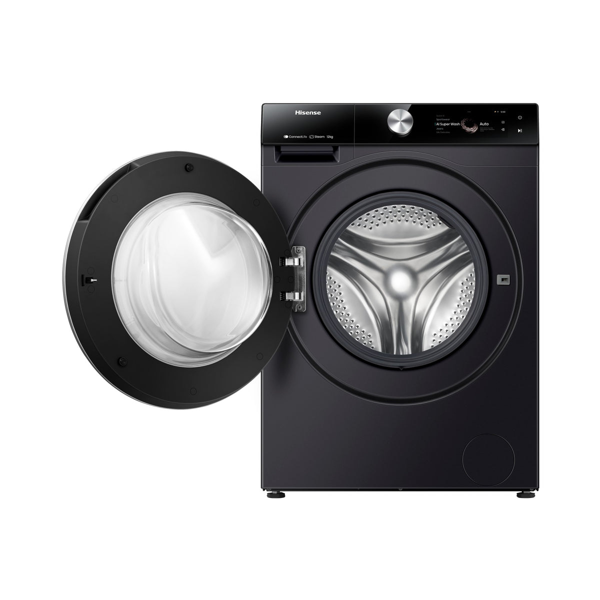 Lave linge hublot HISENSE WF7S1247BB - 12 kg - 1400 tr/min - Classe A - Moteur induction - Autodosage - Connecté - Noir