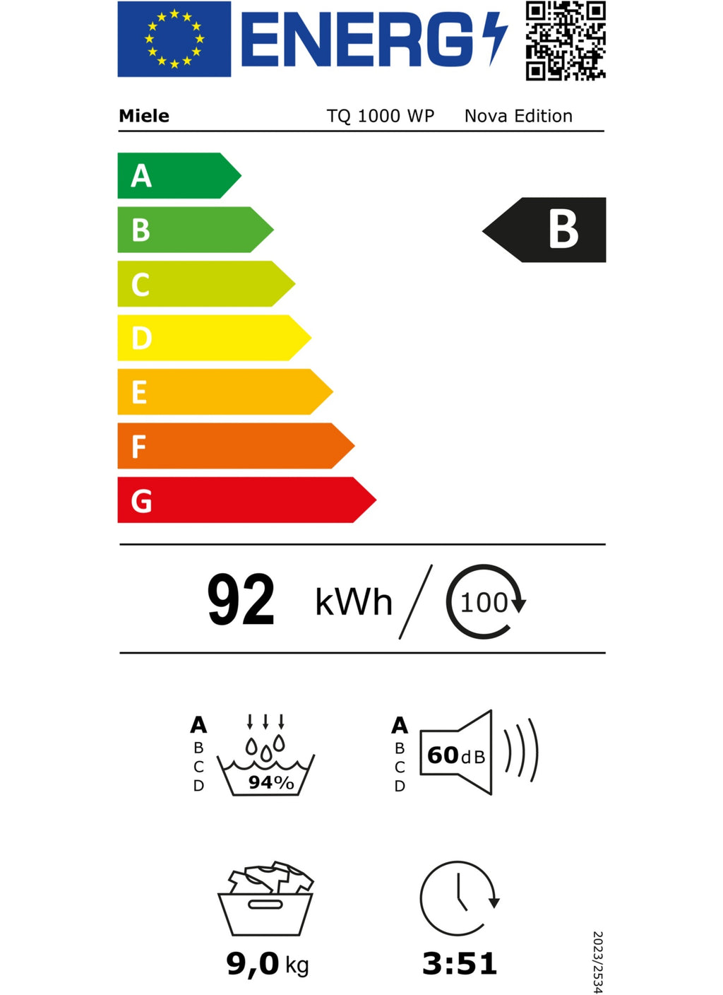 Sèche linge pompe à chaleur MIELE TQ 1000 WP Nova Edition