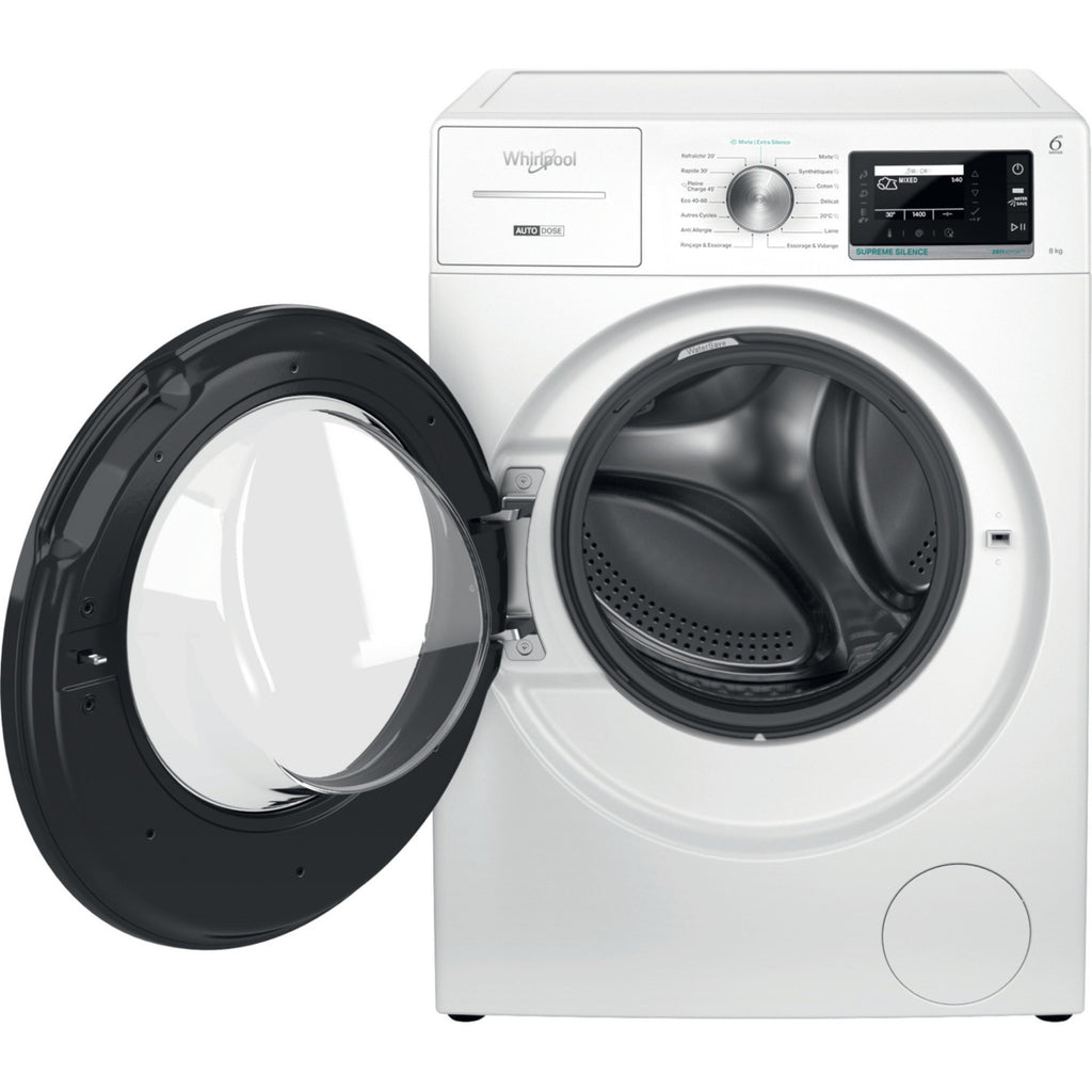 Lave linge hublot WHIRLPOOL W8X89ADSILENCEFR - 8 kg - 1400 tr/min - Classe A - Moteur induction direct drive - Autodosage