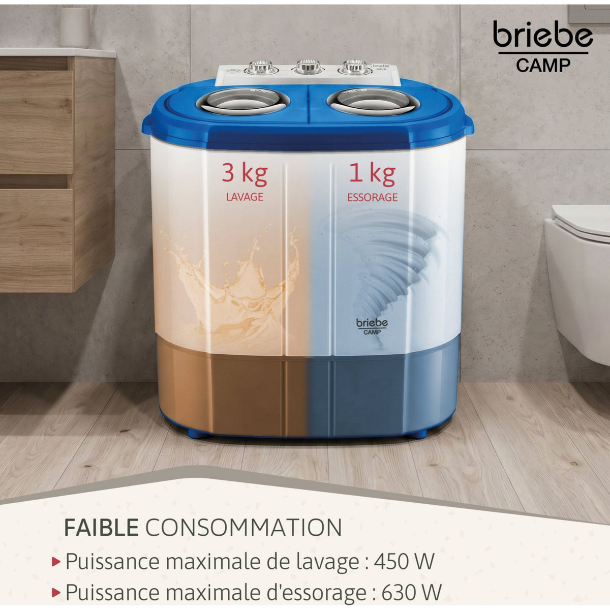 Lave linge portable BRIEBE avec Centrifugeuse 2 Compartimen WM1140B