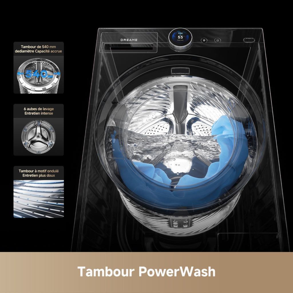 Lave linge hublot DREAME DRWASHL911KGG - 11 kg - 1400 tr/min - Classe A - Moteur induction - Autodosage - Connecté