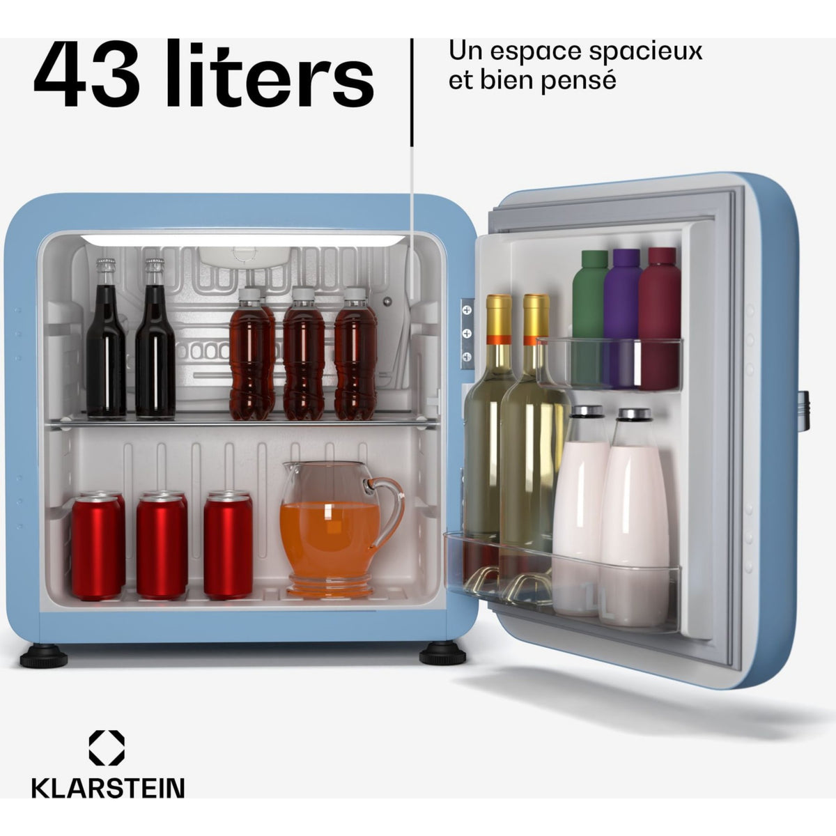 Mini réfrigérateur KLARSTEIN Audrey Evo 43L rétro compact 0-10°C bleu